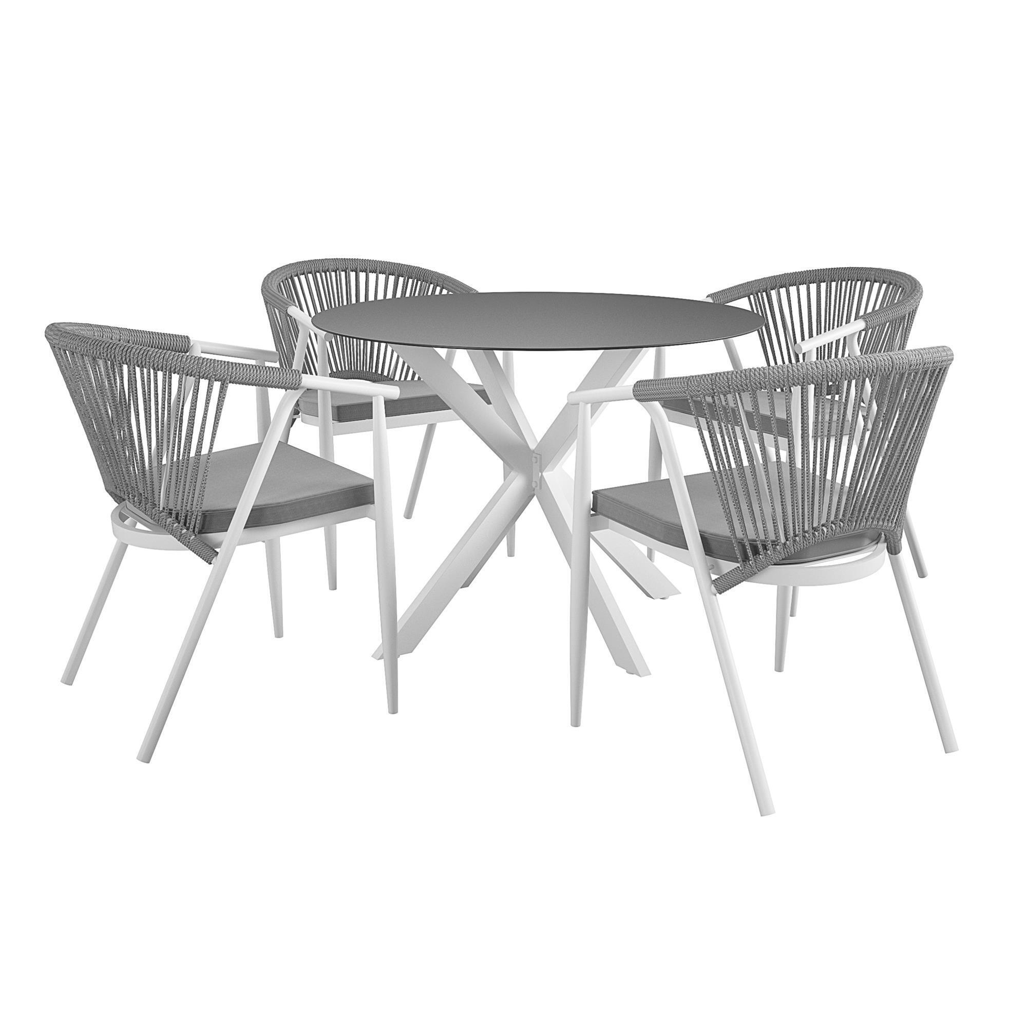 CosmoLiving by Cosmopolitan, 5 Pc Outdoor Dining Set, White and Black, Pieces (qty.) 5, Primary Color White, Seating Capacity 4, Model# 88287WHGE